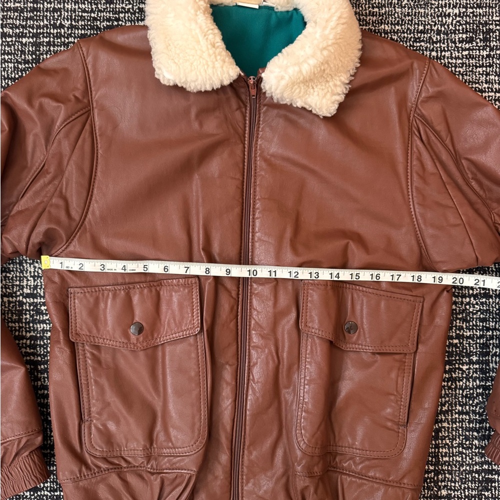 Vintage L.L. Bean Leather Bomber Jacket with Sheepskin Collar - Picture 7 of 10